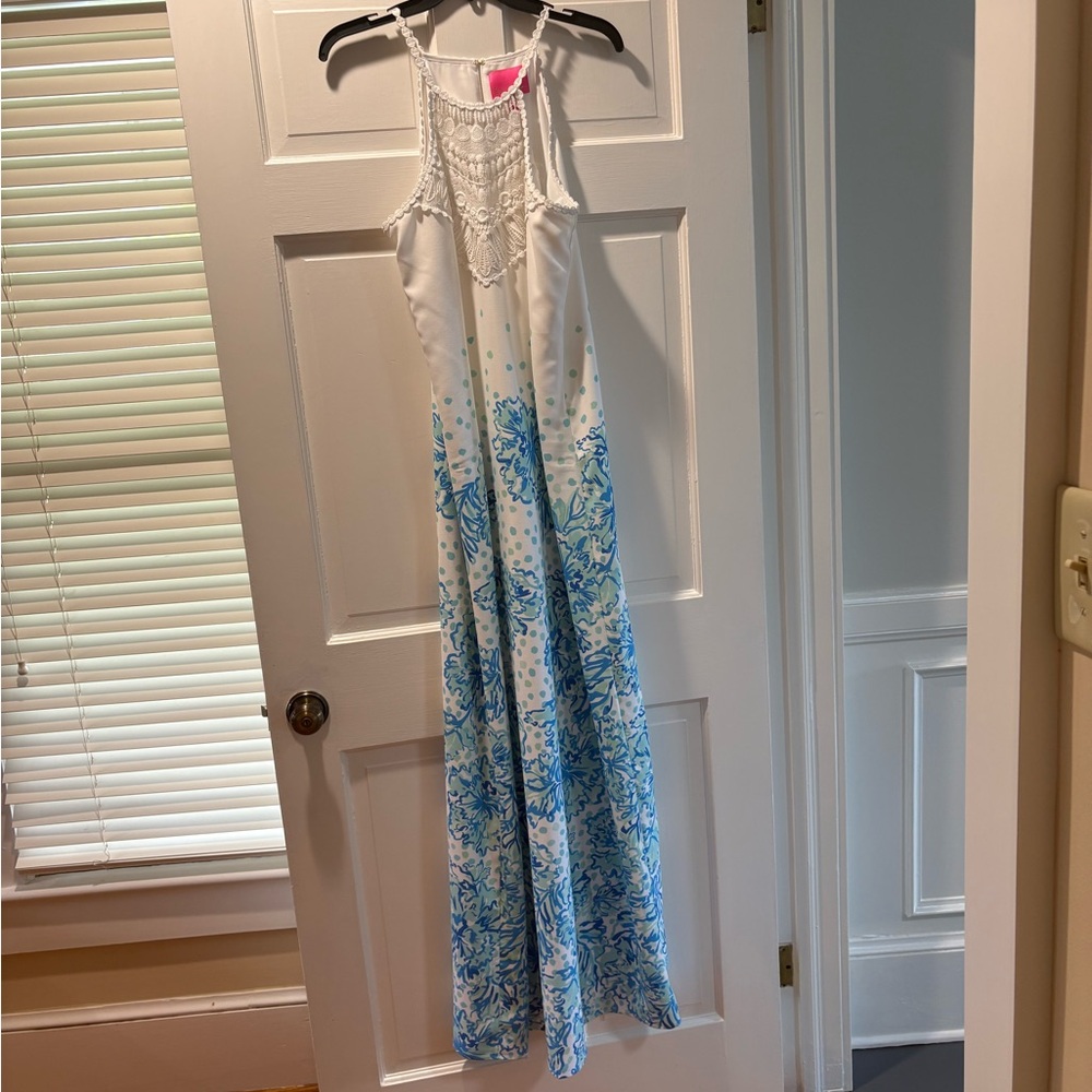 Lily Pulitzer White and Blue Floral Maxi Dress